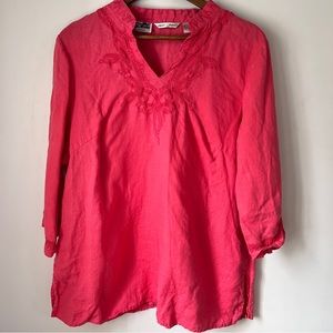 Edward Woman Irish Linen Embroidered Top Womens Size 1X